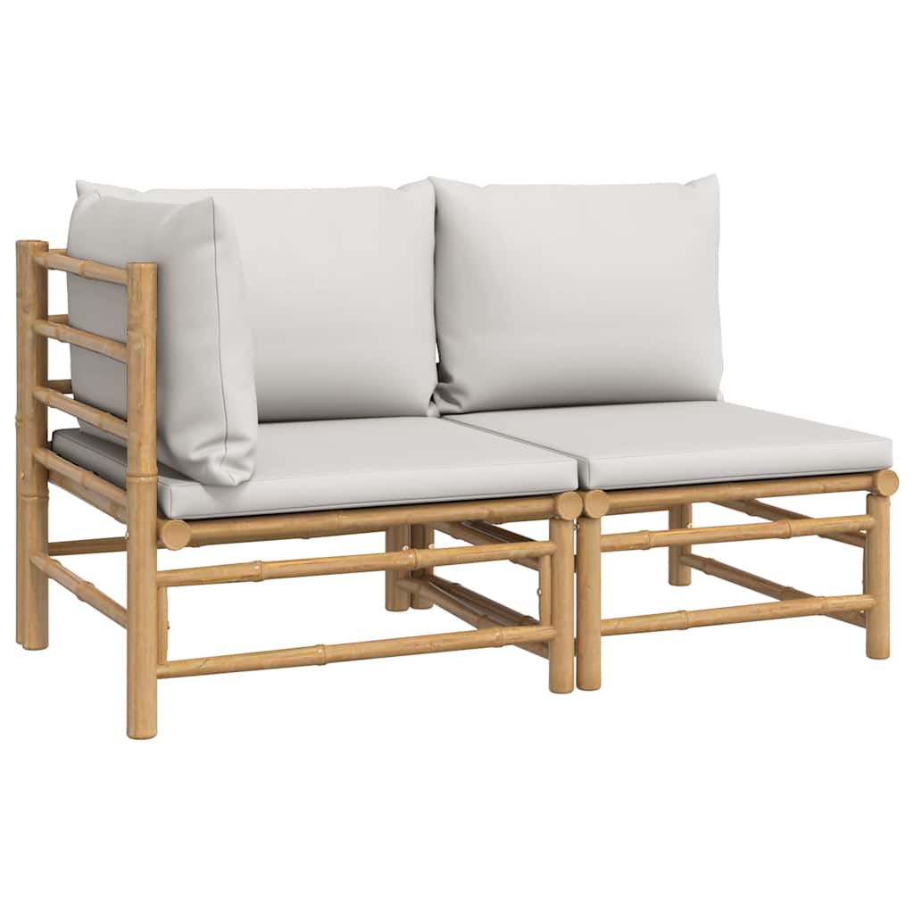 3-tlg. Garten-Lounge-Set mit Hellgrauen Kissen Bambus