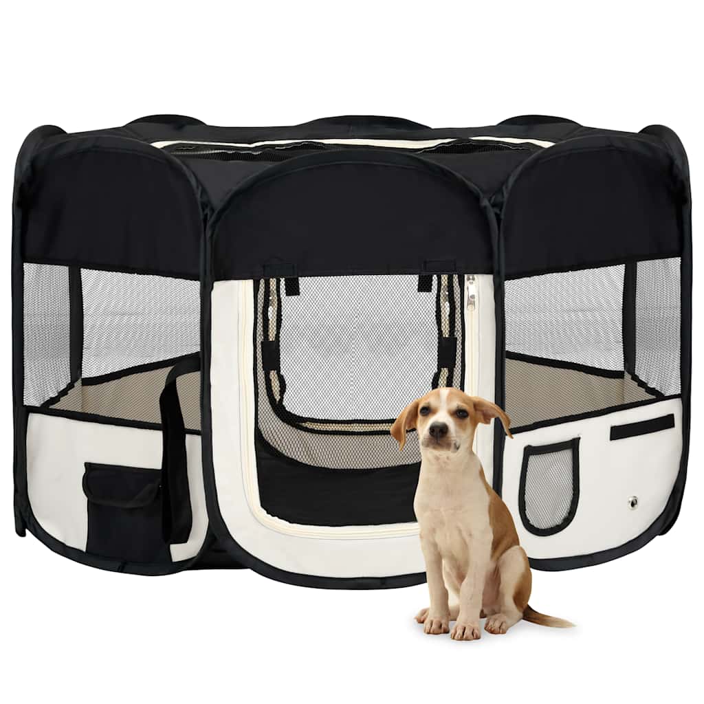 Faltbarer Welpenlaufstall mit Tragetasche Schwarz 90x90x58 cm