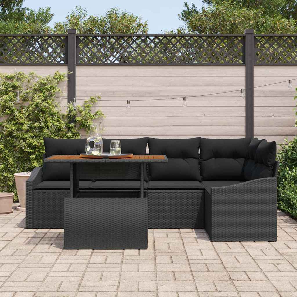Garten Essgruppe mit Kissen 6 pcs Schwarz und Creme
