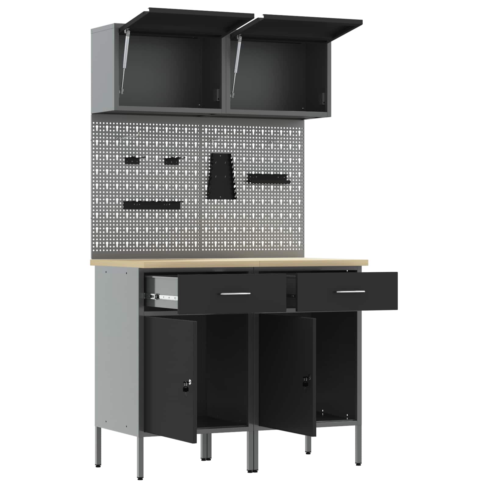 Arbeitsschrankset mit Schubladen mit Regal 8 pcs Grau