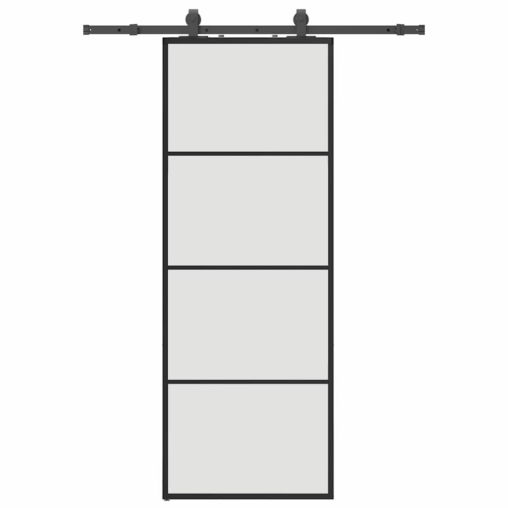 Schiebetür mit Beschlag Schwarz 76x205 cm ESG-Glas
