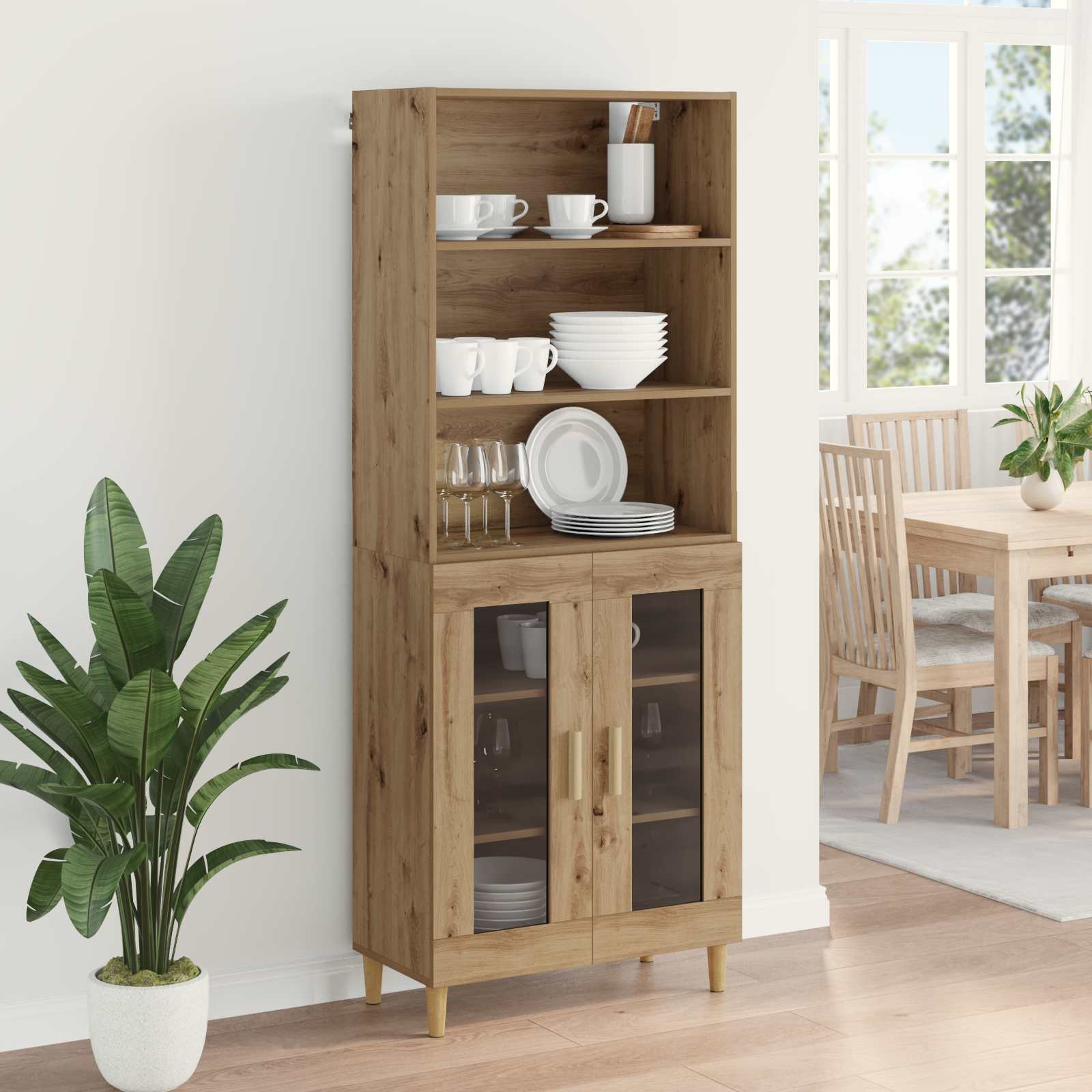 Highboard Altholz 69,5 x 32,5 x 180 cm Holzwerkstoff