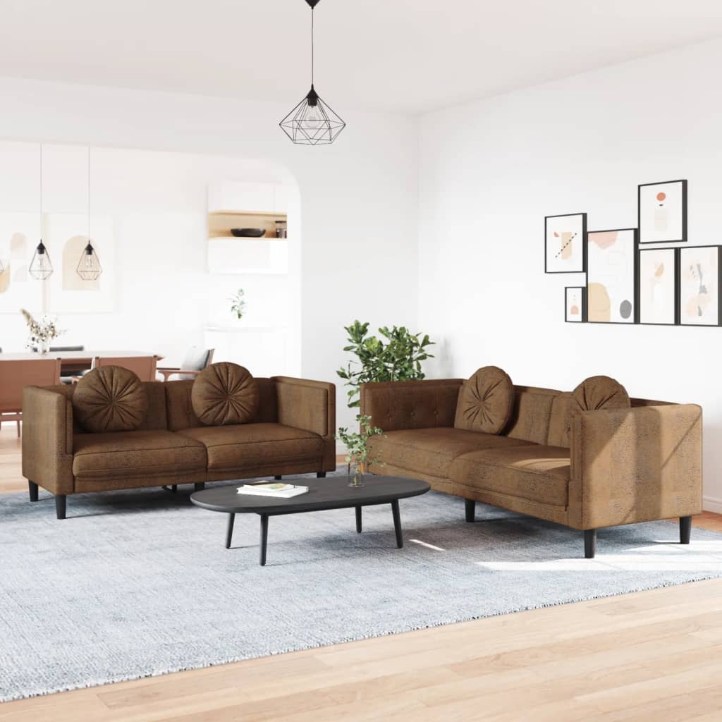3-tlg. Sofagarnitur mit Kissen Creme Samt