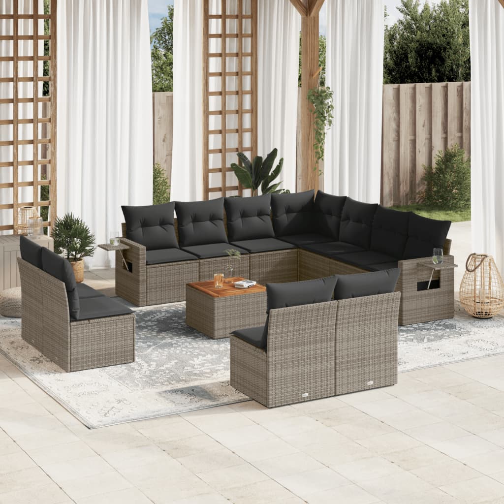 12-tlg. Garten-Sofagarnitur mit Kissen Schwarz Poly Rattan