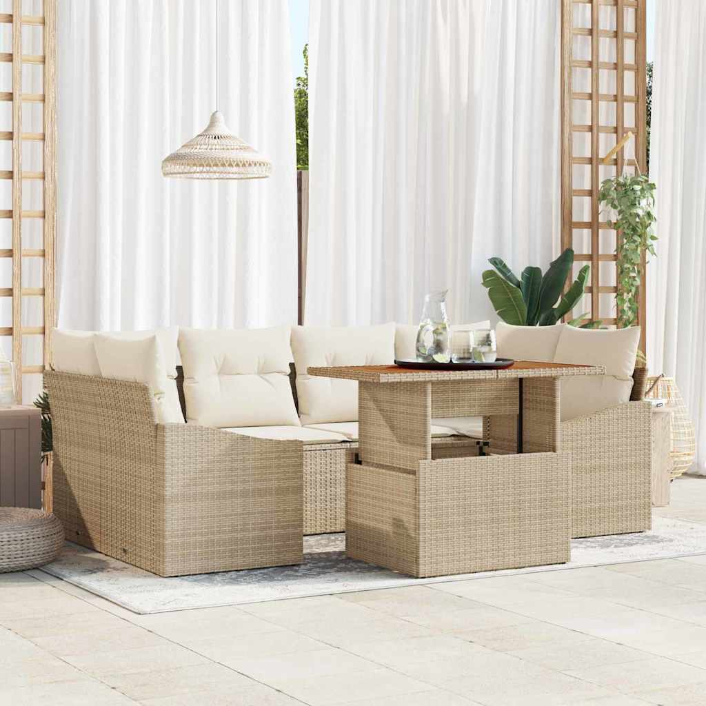 Garten Essgruppe mit Kissen 7 pcs Schwarz und Creme