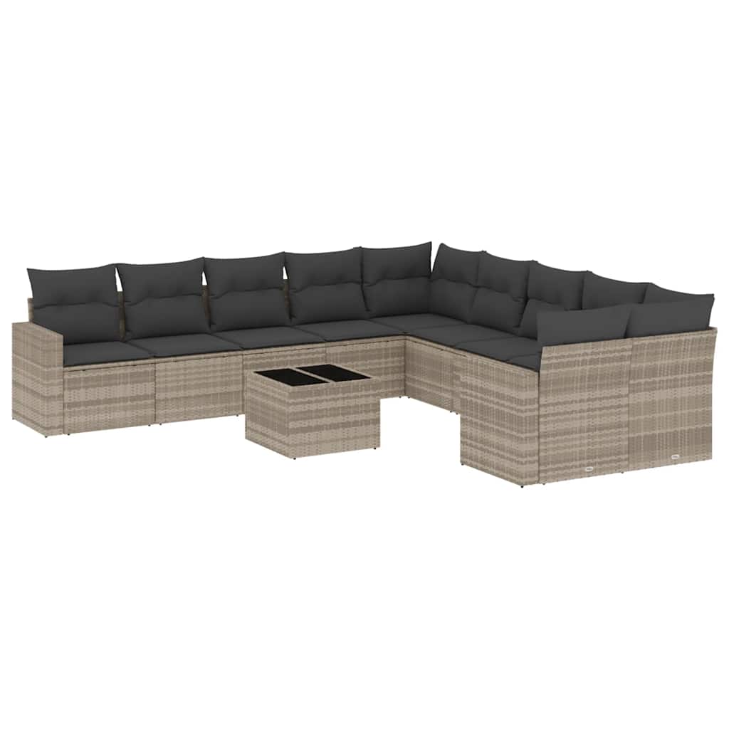 10-tlg. Garten-Sofagarnitur mit Kissen Schwarz Poly Rattan