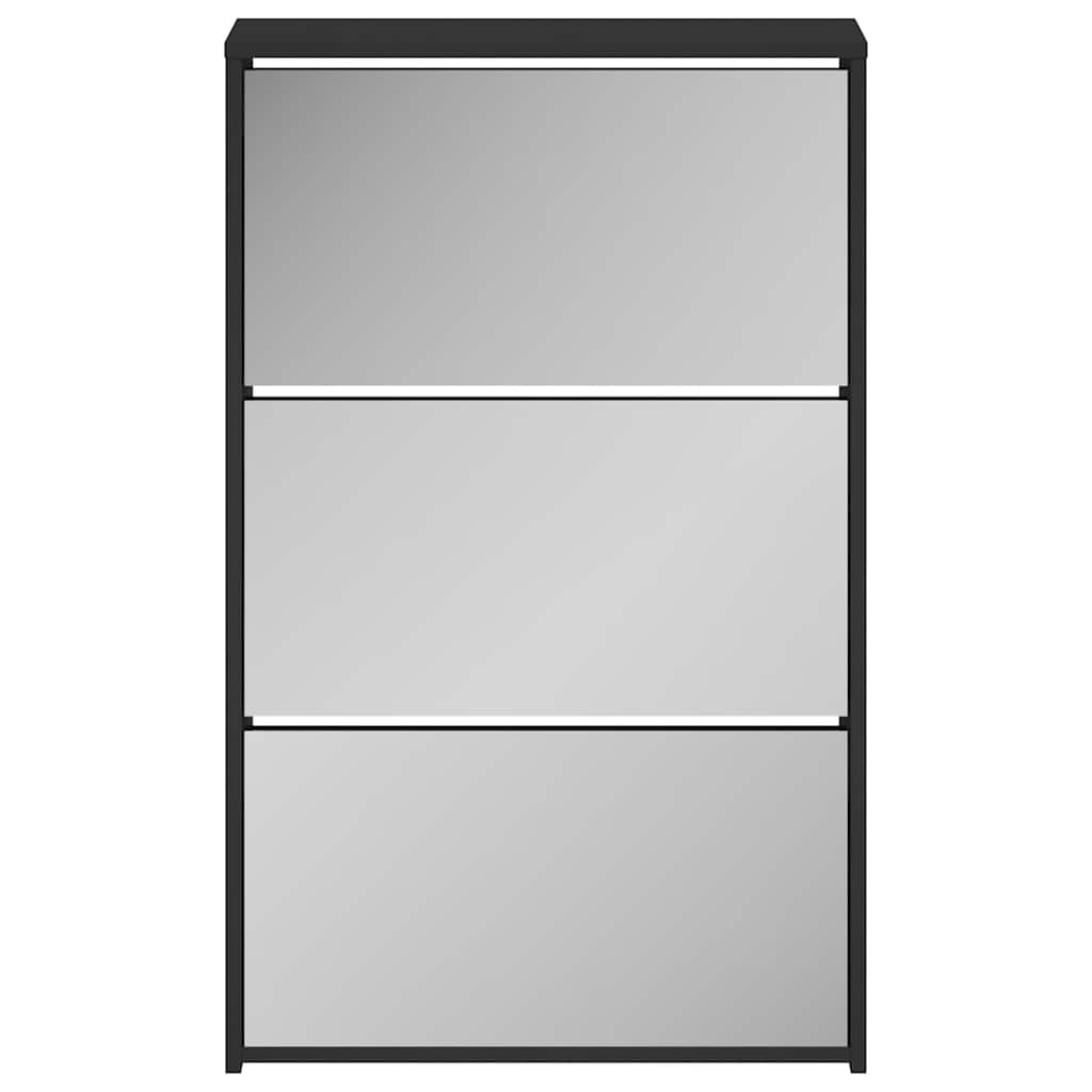 Schuhschrank mit 2 Fächern Spiegel Eiche-Optik 63x17x67 cm