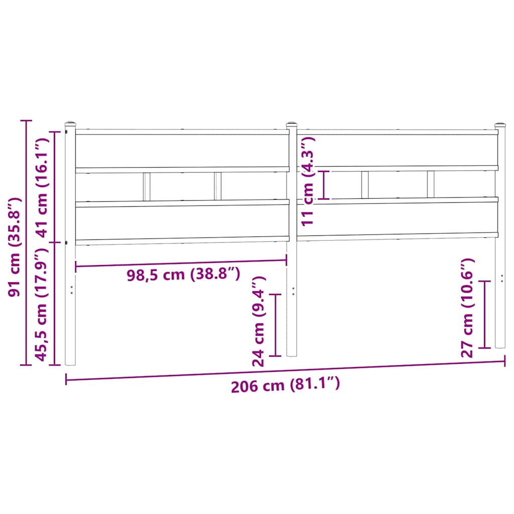 Ersatz-Kopfteil Räuchereiche 100 cm Eisen und Holzwerkstoff