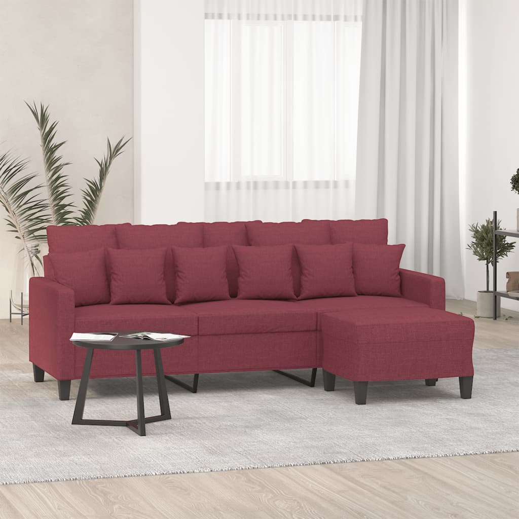 3-Sitzer-Sofa mit Hocker Creme 180 cm Stoff