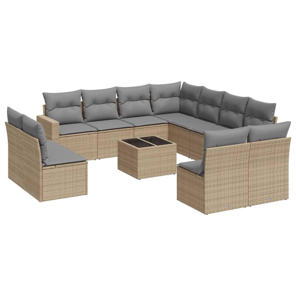 11-tlg. Garten-Sofagarnitur mit Kissen Schwarz Poly Rattan