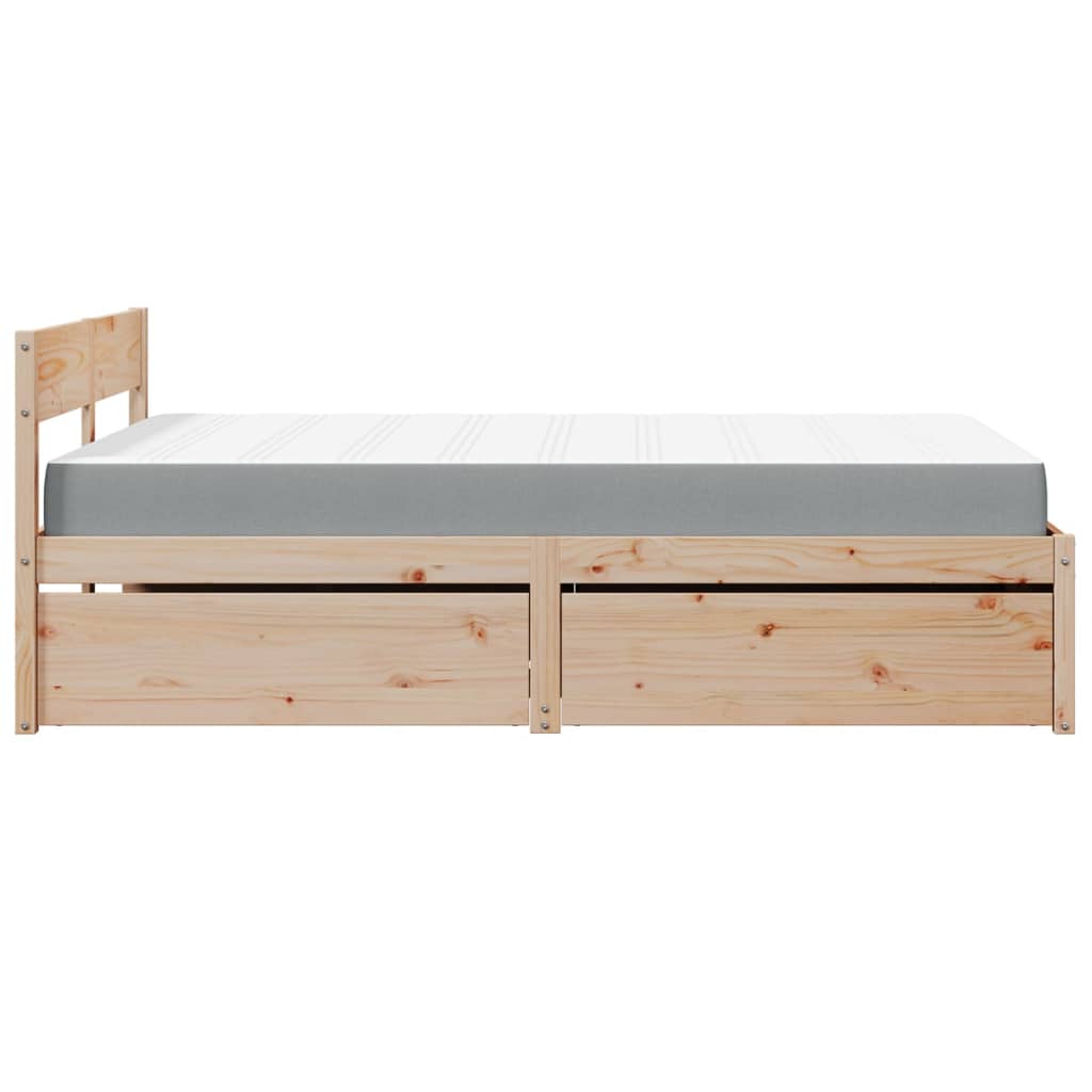 Bett mit Schubladen und Matratze 200x200 cm Massivholz Kiefer