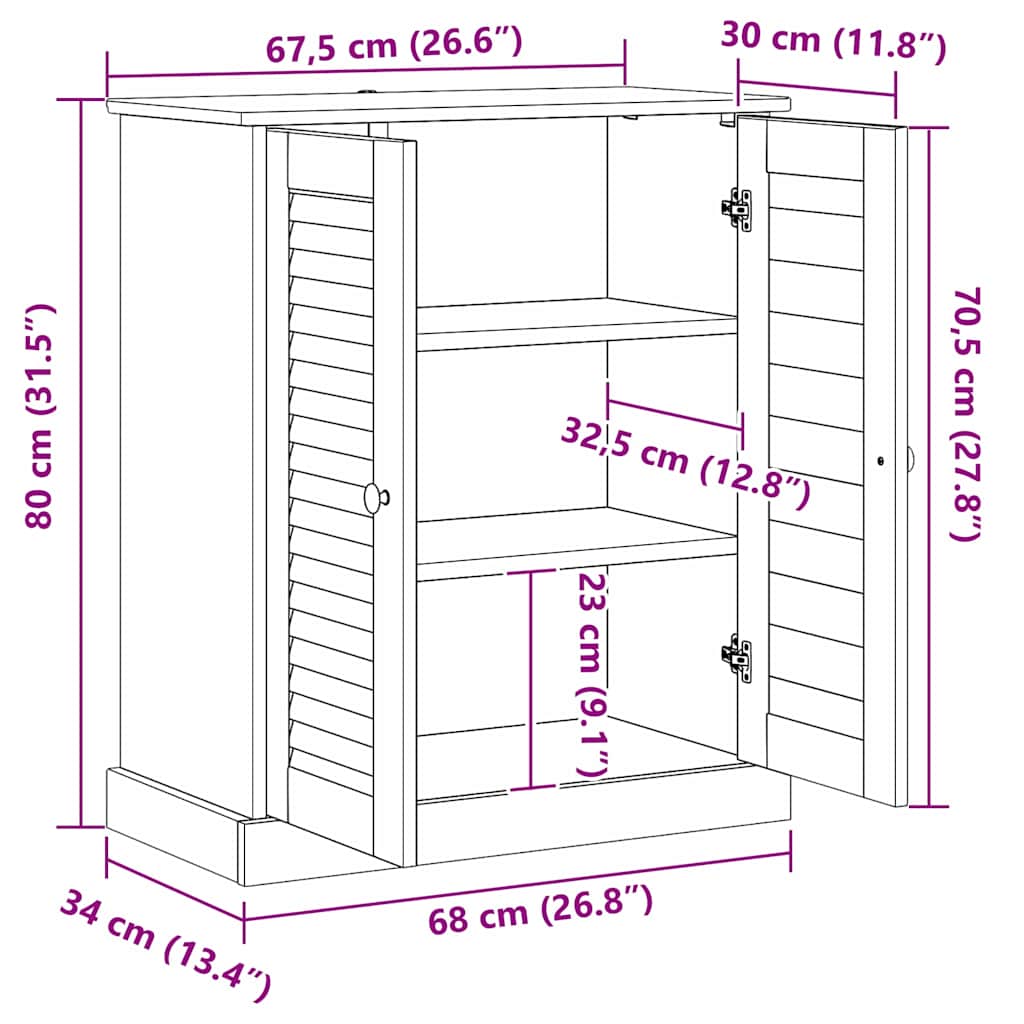 Badezimmerschrank VIGO Braun und Honigbraun 68 x 34 x 80 cm
