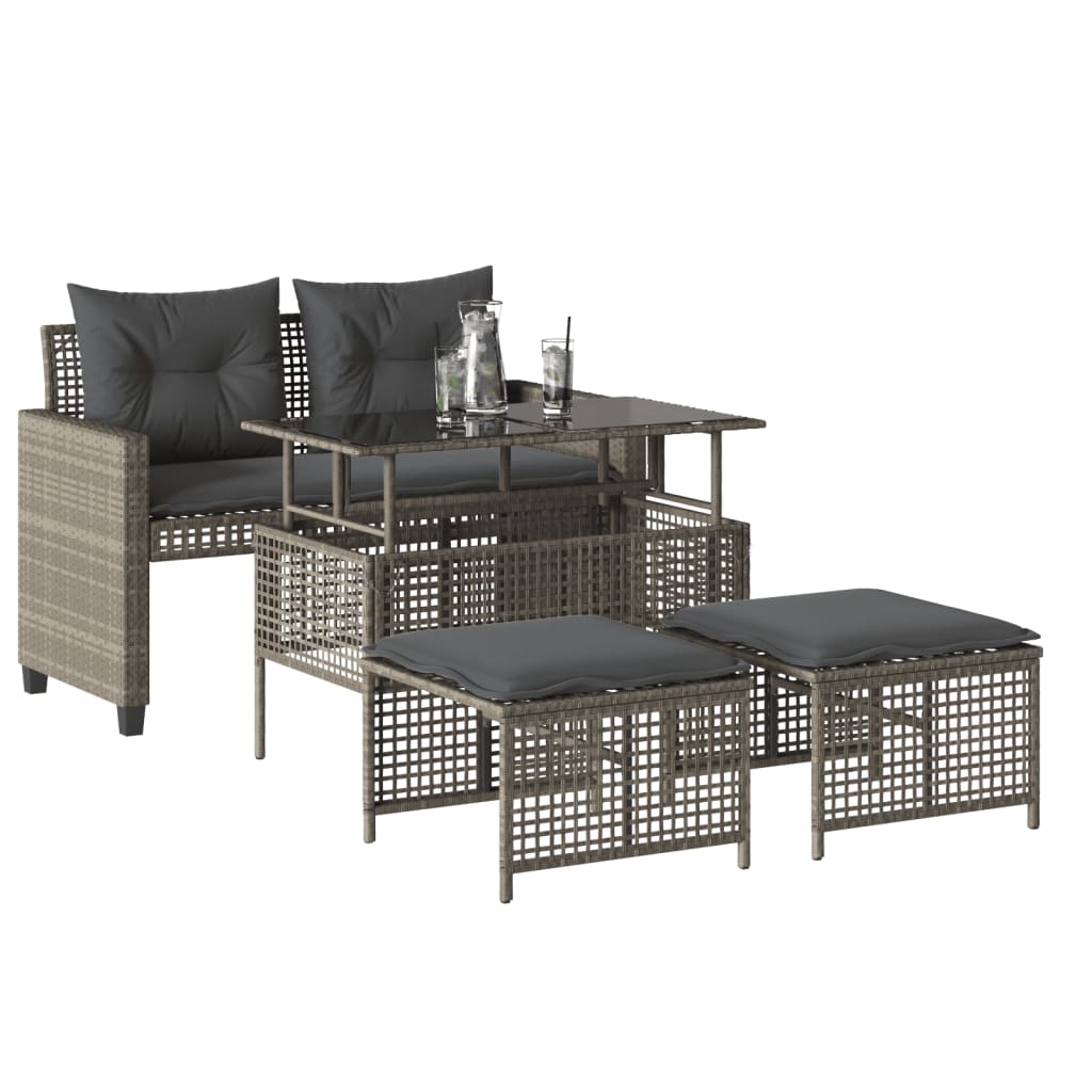 4-tlg. Garten-Sofagarnitur mit Kissen Schwarz Poly Rattan Glas