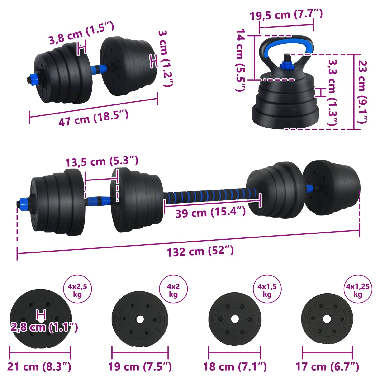 2-in-1 Hantelset 40kg Schwarz und Rot Zement und Eisensand