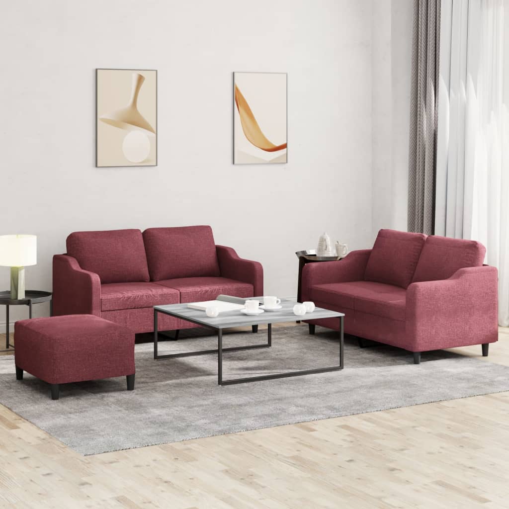 3-tlg. Sofagarnitur mit Kissen Creme Stoff
