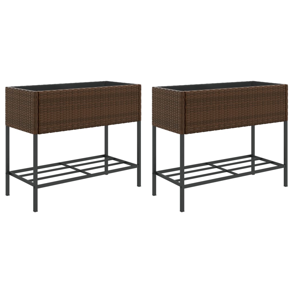 Hochbeete mit Ablage 2 Stk. Schwarz 70x28x70 cm Poly Rattan