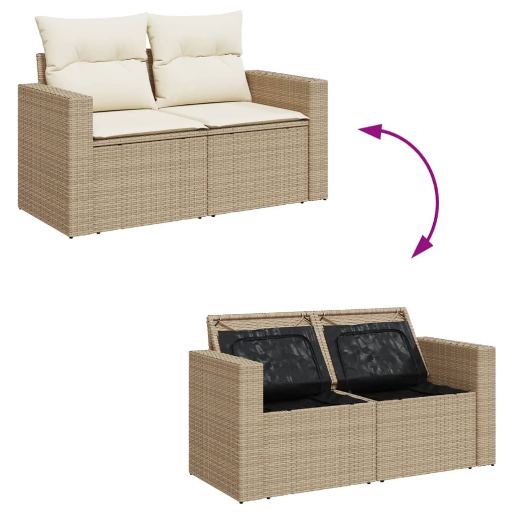 10-tlg. Garten-Sofagarnitur mit Kissen Schwarz Poly Rattan