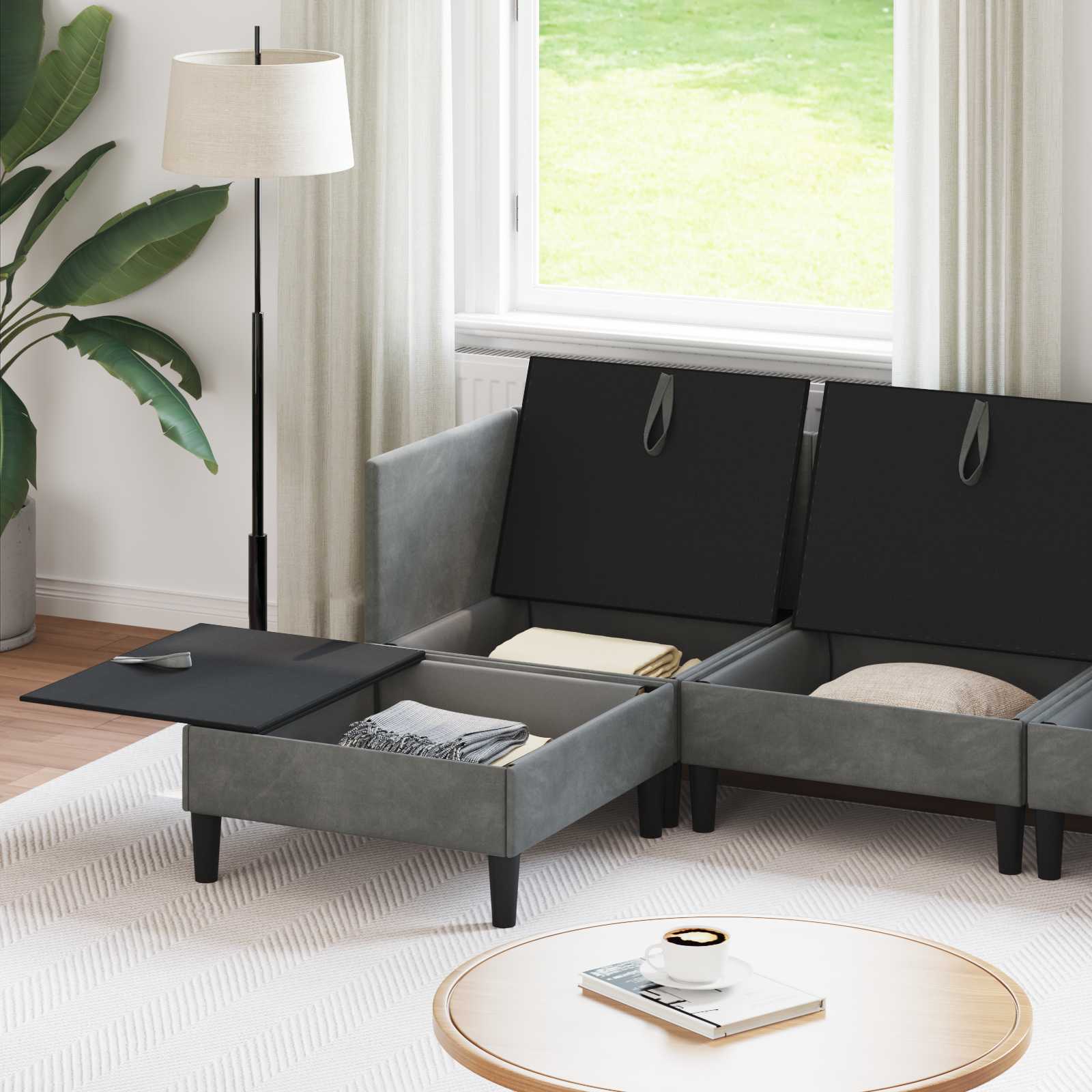 Wohnzimmergarnitur mit Kissen mit Speicher 3 pcs Hellgrau Samt