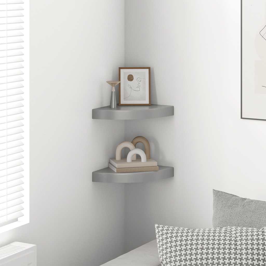 Schwebende Eckregale 2 Stk. Hochglanz-Weiß 25x25x3,8 cm MDF