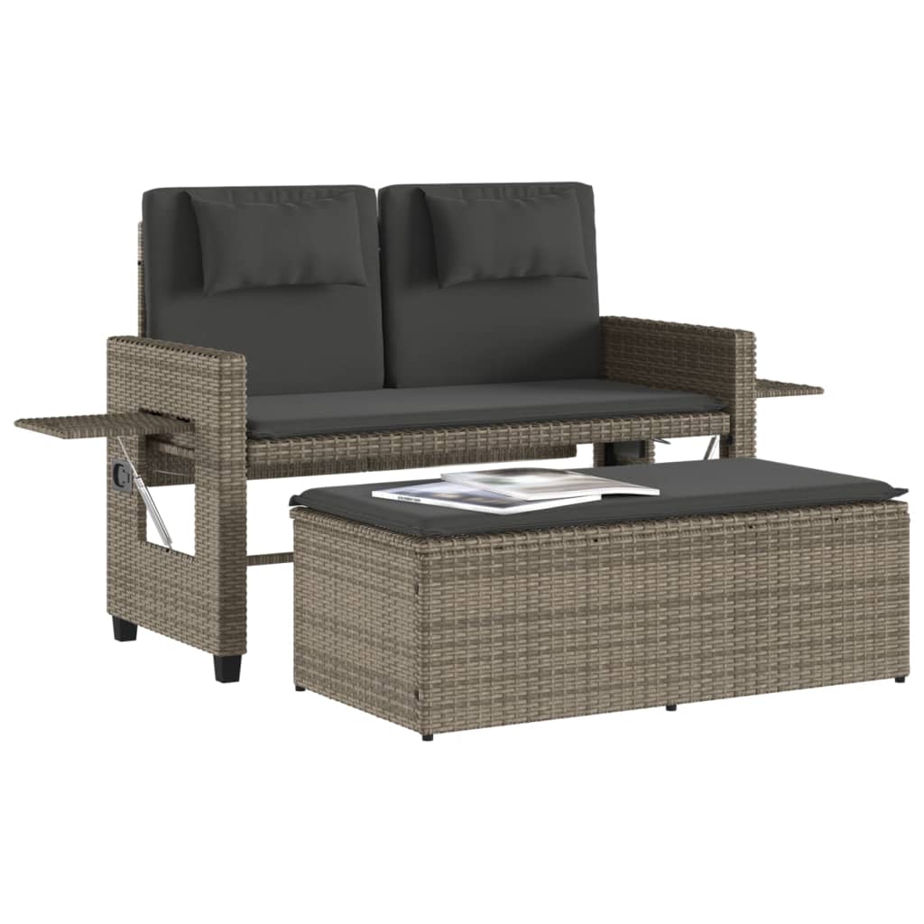 Gartenbank Verstellbar mit Kissen Schwarz Poly Rattan