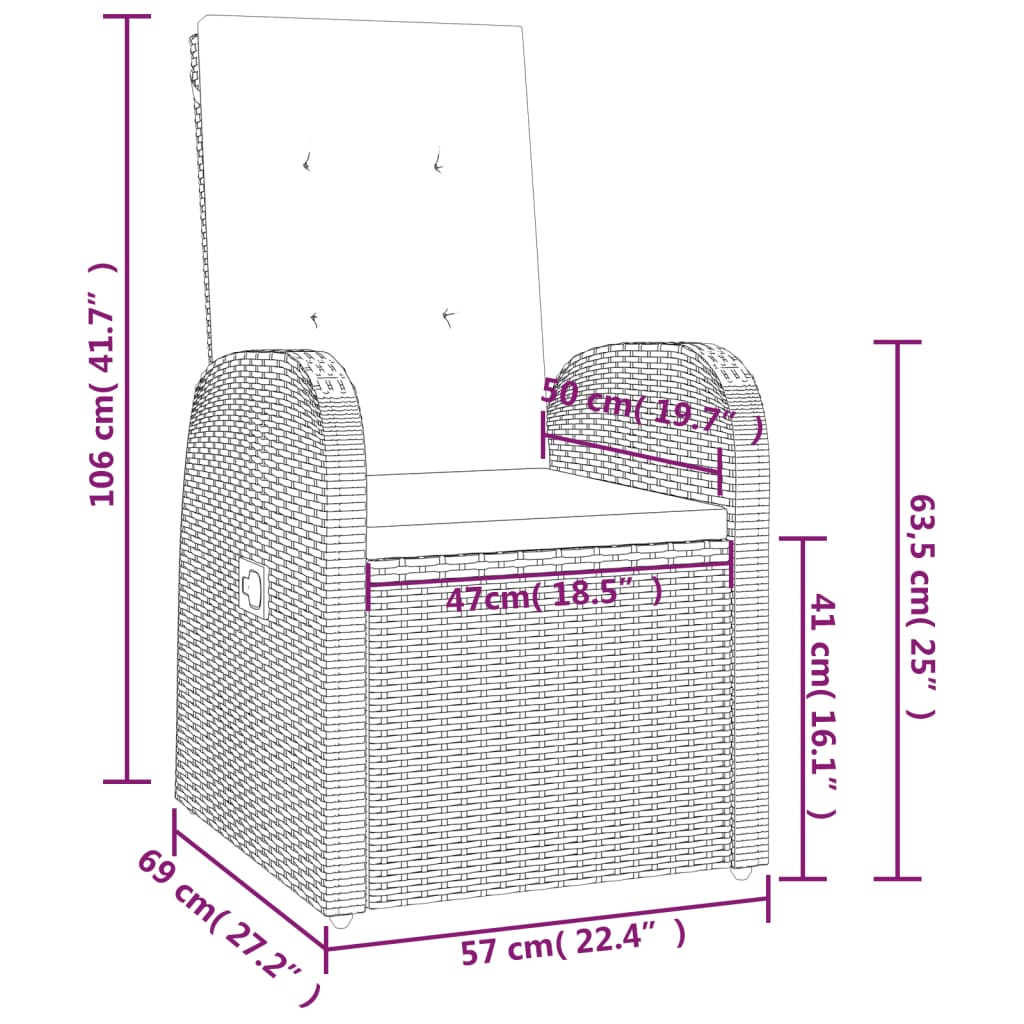 Garten-Liegestühle 2 Stk. mit Auflagen Poly Rattan Schwarz
