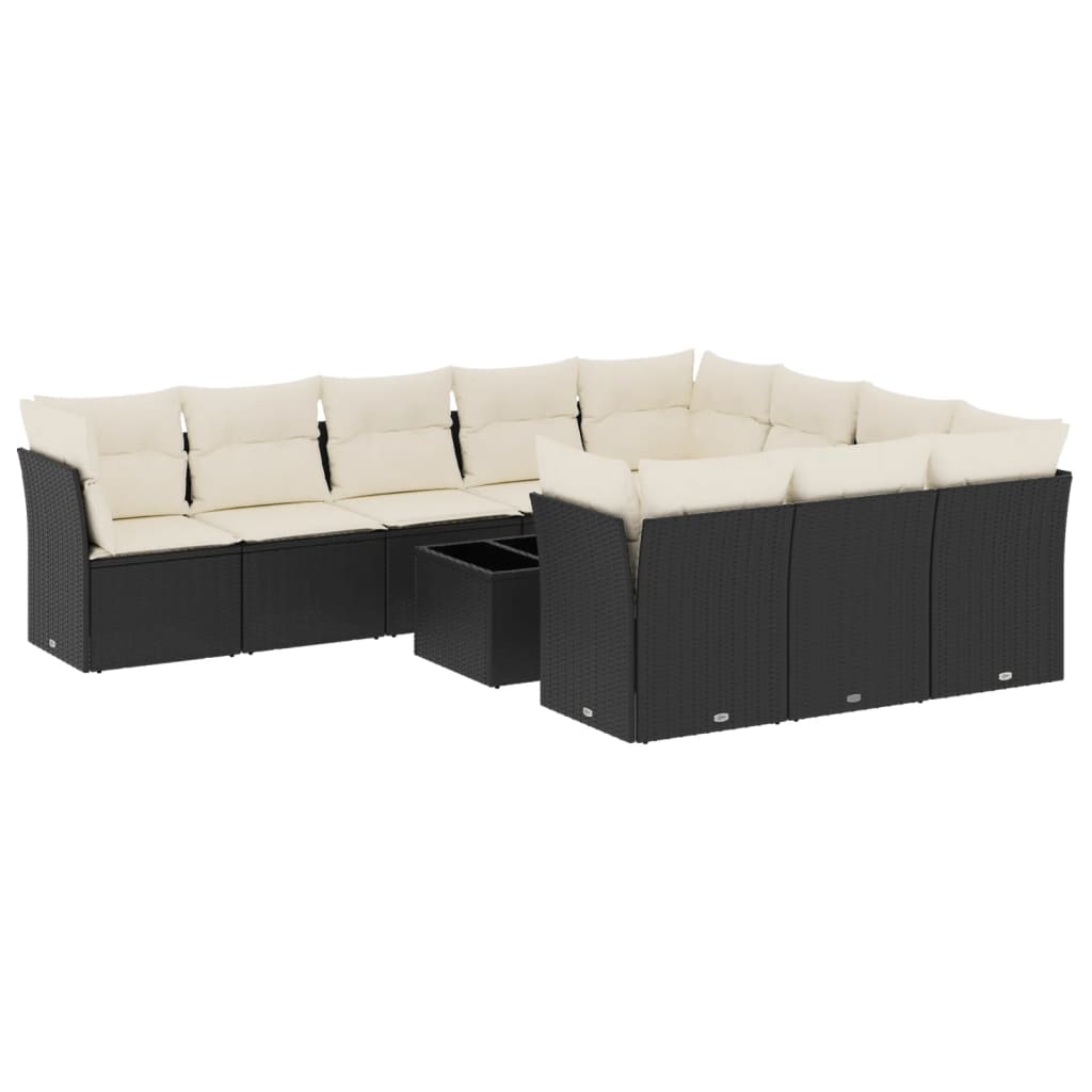 10-tlg. Garten-Sofagarnitur mit Kissen Schwarz Poly Rattan