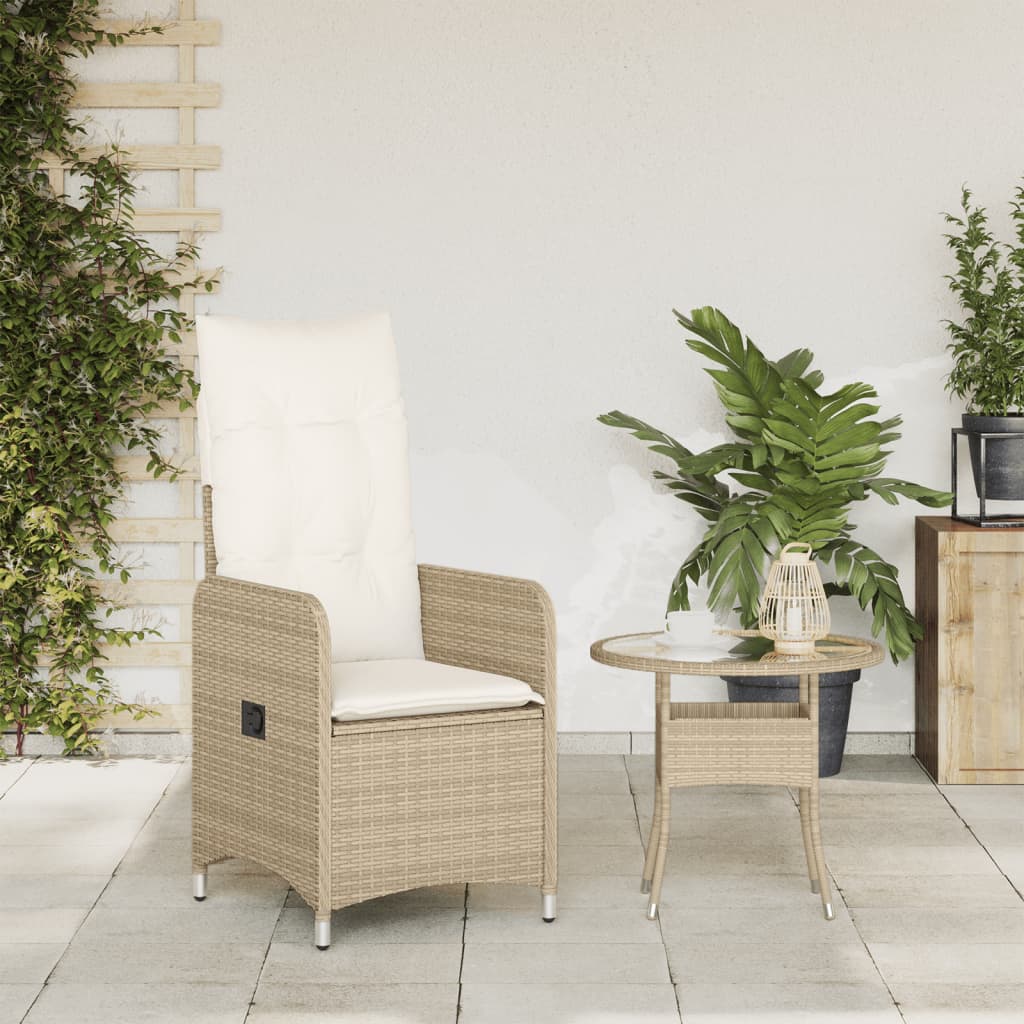 Gartensessel Verstellbar mit Kissen Schwarz Poly Rattan