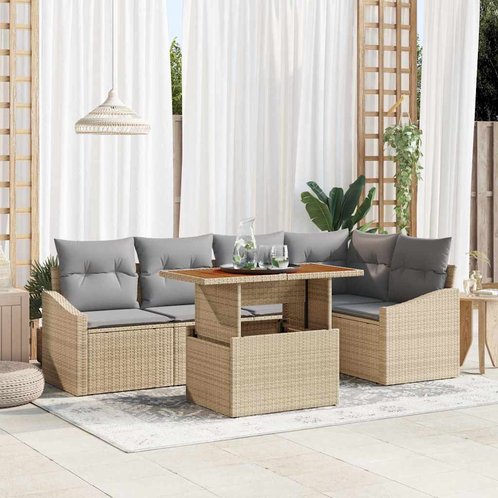 Garten Essgruppe mit Kissen 6 pcs Schwarz und Creme