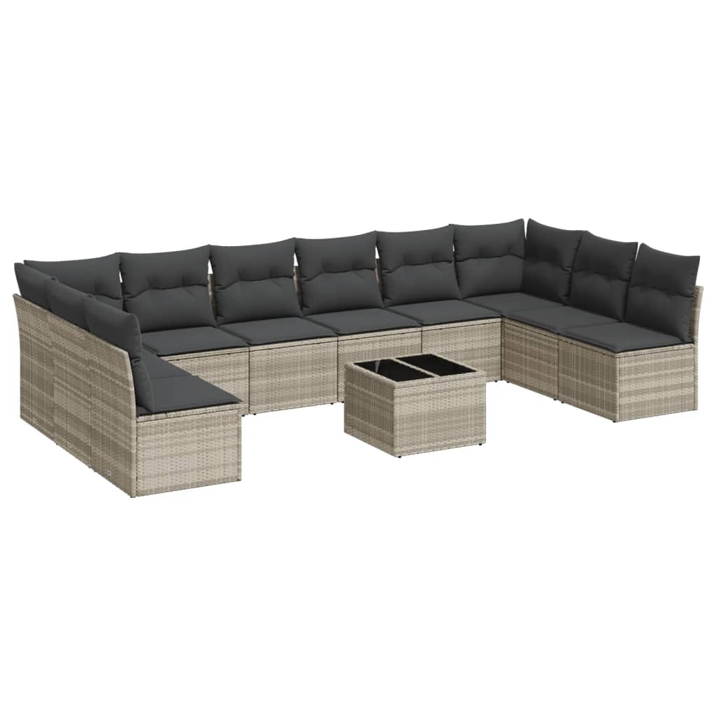 10-tlg. Garten-Sofagarnitur mit Kissen Schwarz Poly Rattan