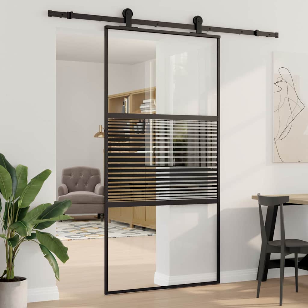 Schiebetür 3-teilig ESG-Glas und Aluminium 76x205 cm Schwarz