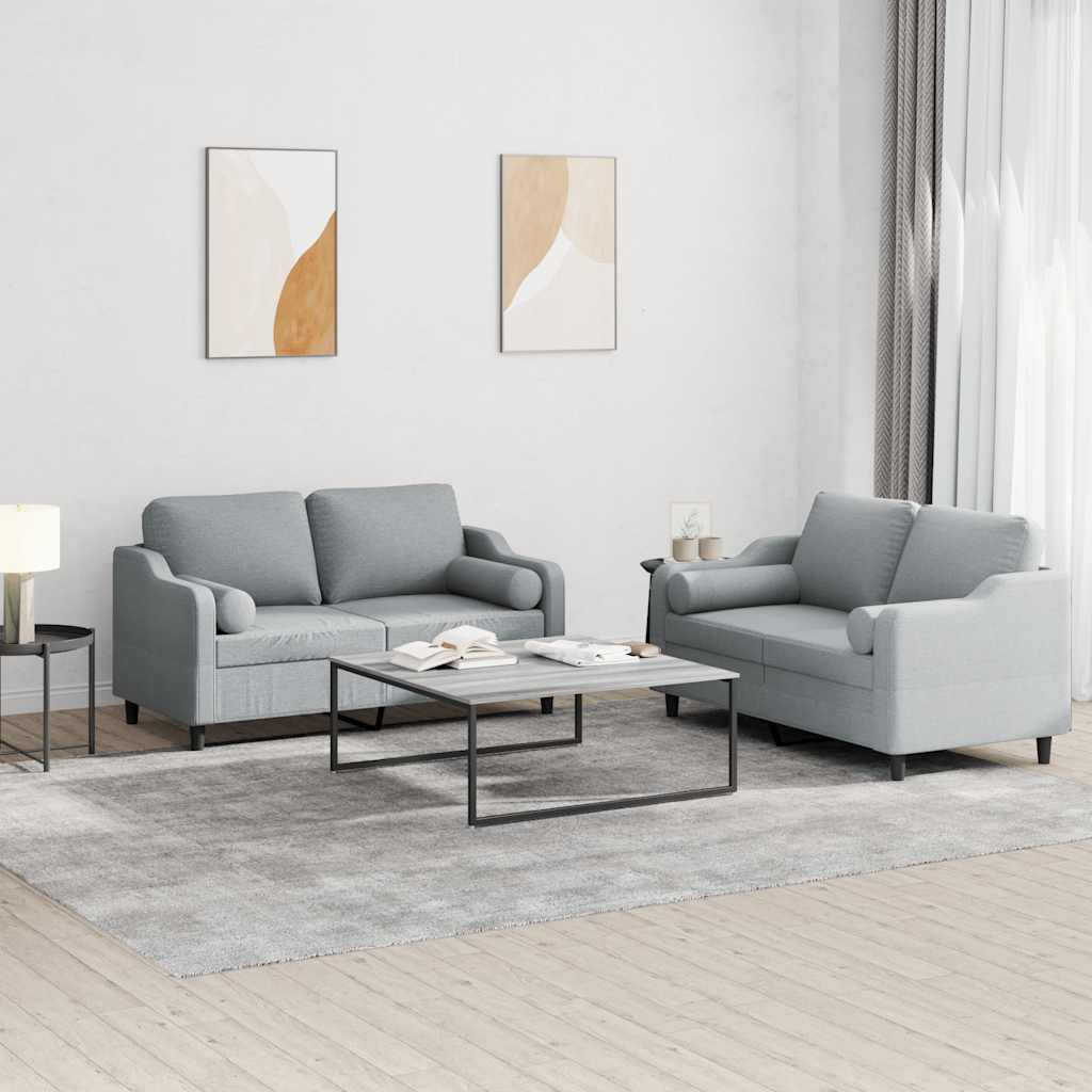3-tlg. Sofagarnitur mit Kissen Creme Stoff