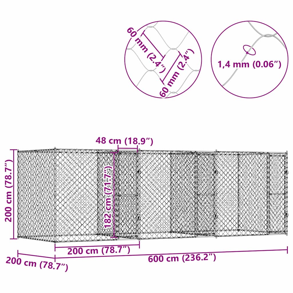 Hundezwinger mit Tür Grau 2x2x1,5 m Verzinkter Stahl