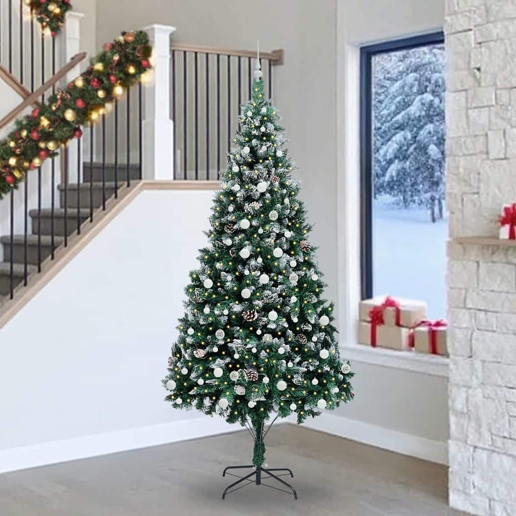 Künstlicher Weihnachtsbaum mit LEDs Kugeln Zapfen 150 cm