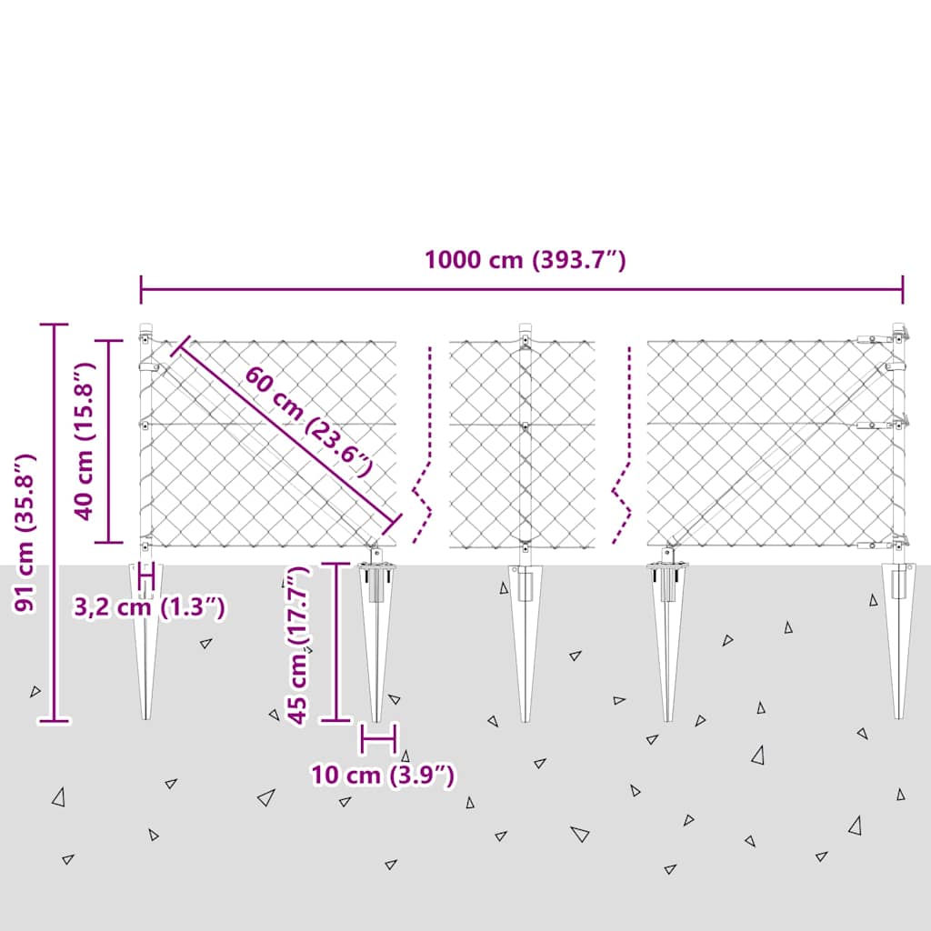 Outdoor Kettenglied-Zaun Erdfixierung 10 x 0,4 m Grün Netz