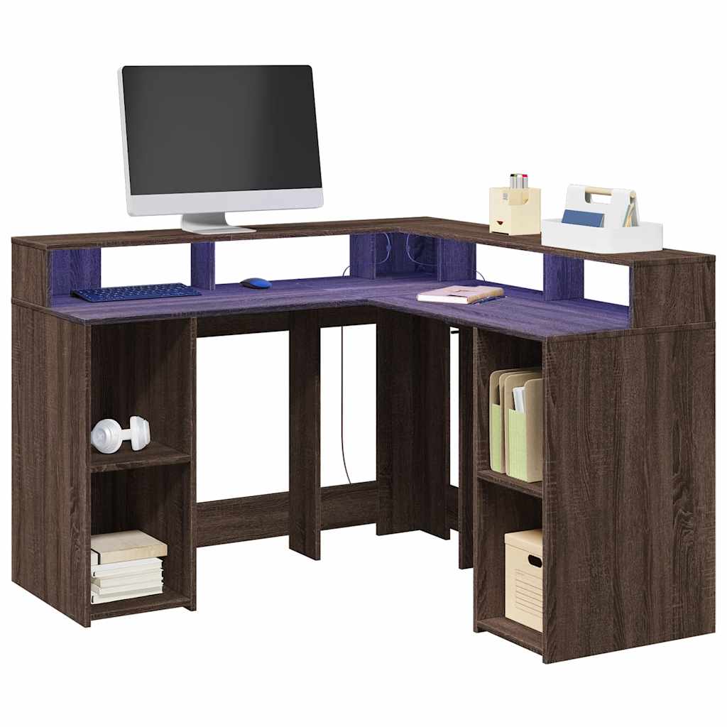 LED-Schreibtisch Weiß 130x130x91 cm Holzwerkstoff