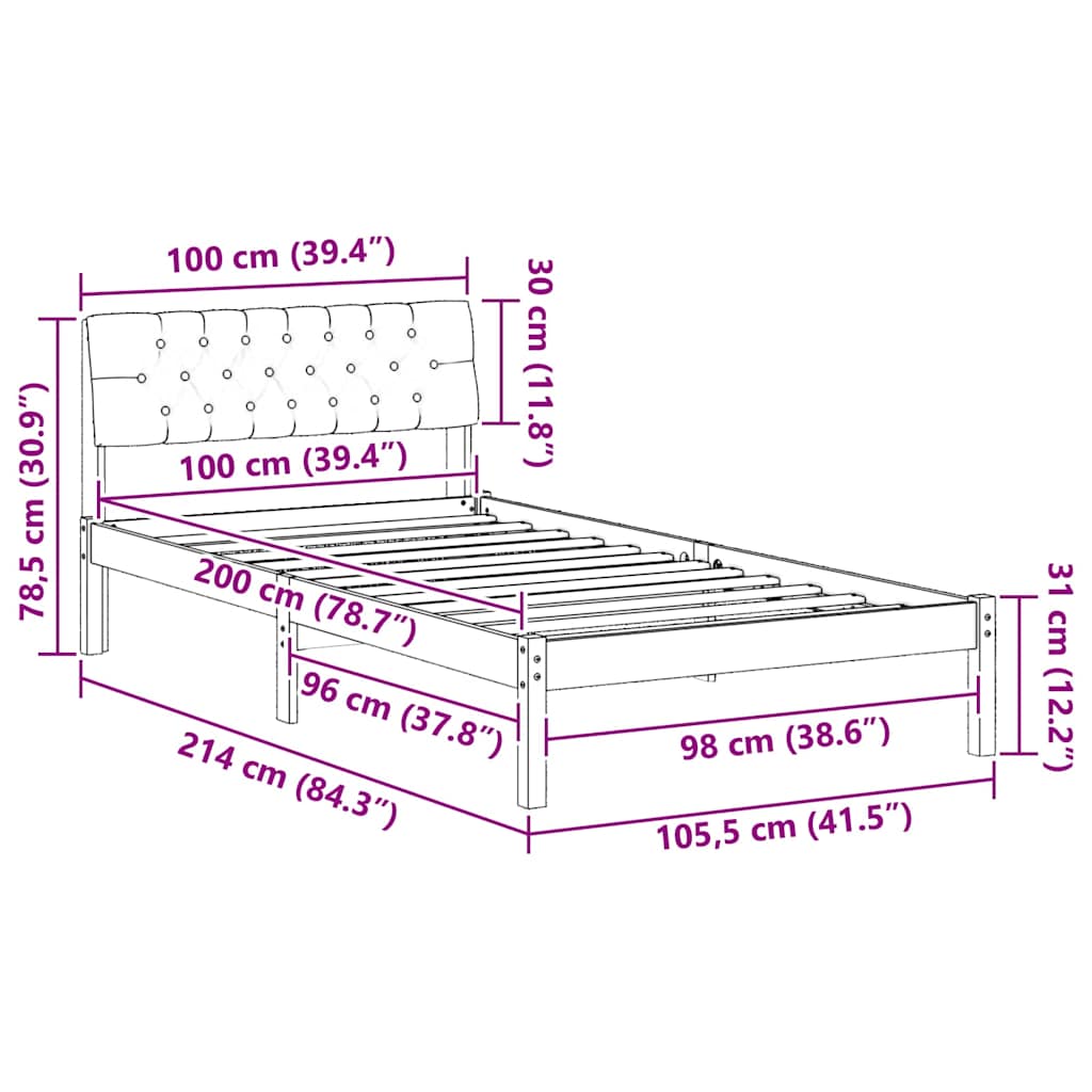 Bettgestell Braun und hellgrau 200 x 200 cm Massivholz Kiefer