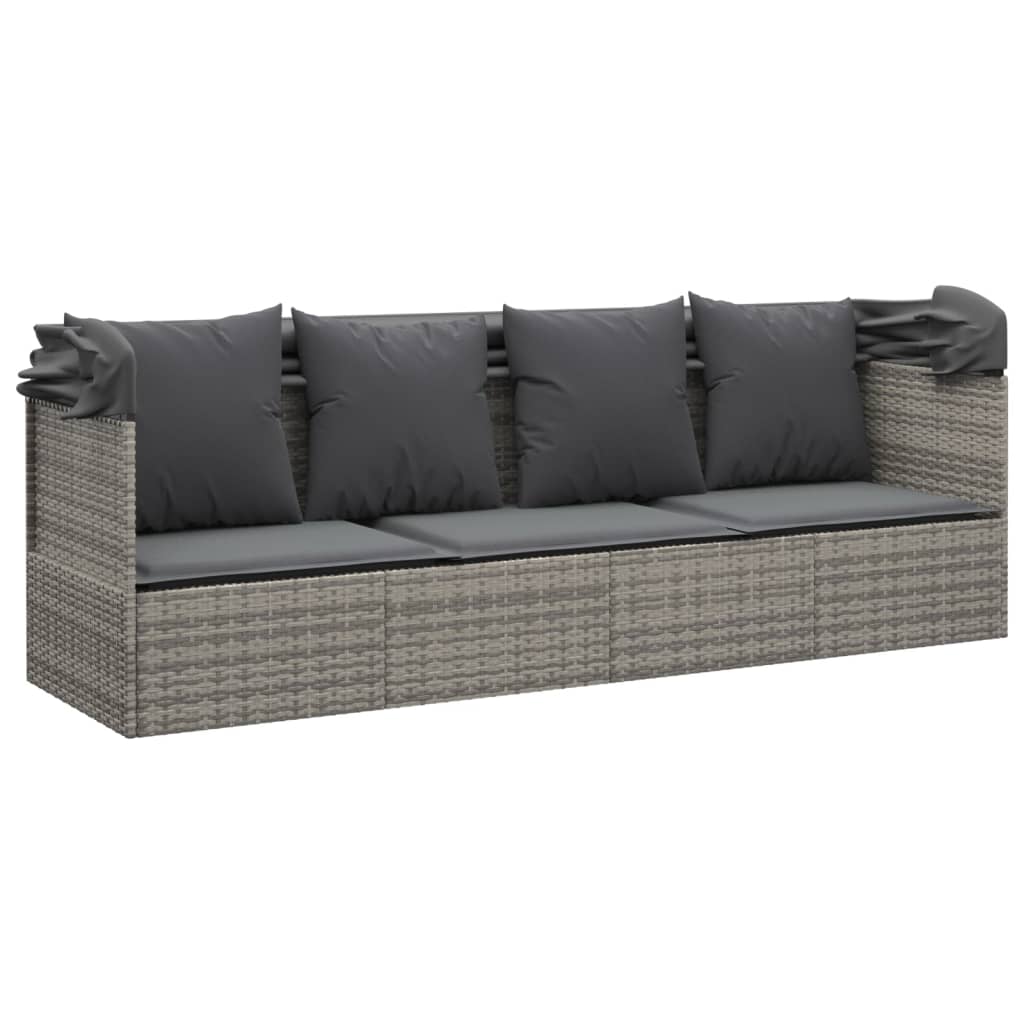Outdoor-Loungebett mit Dach und Kissen Schwarz Poly Rattan