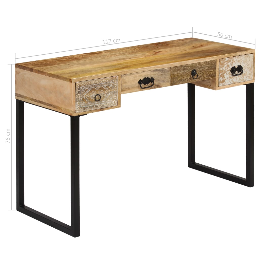 Schreibtisch Massivholz Akazie und Echtleder 117x50x76 cm