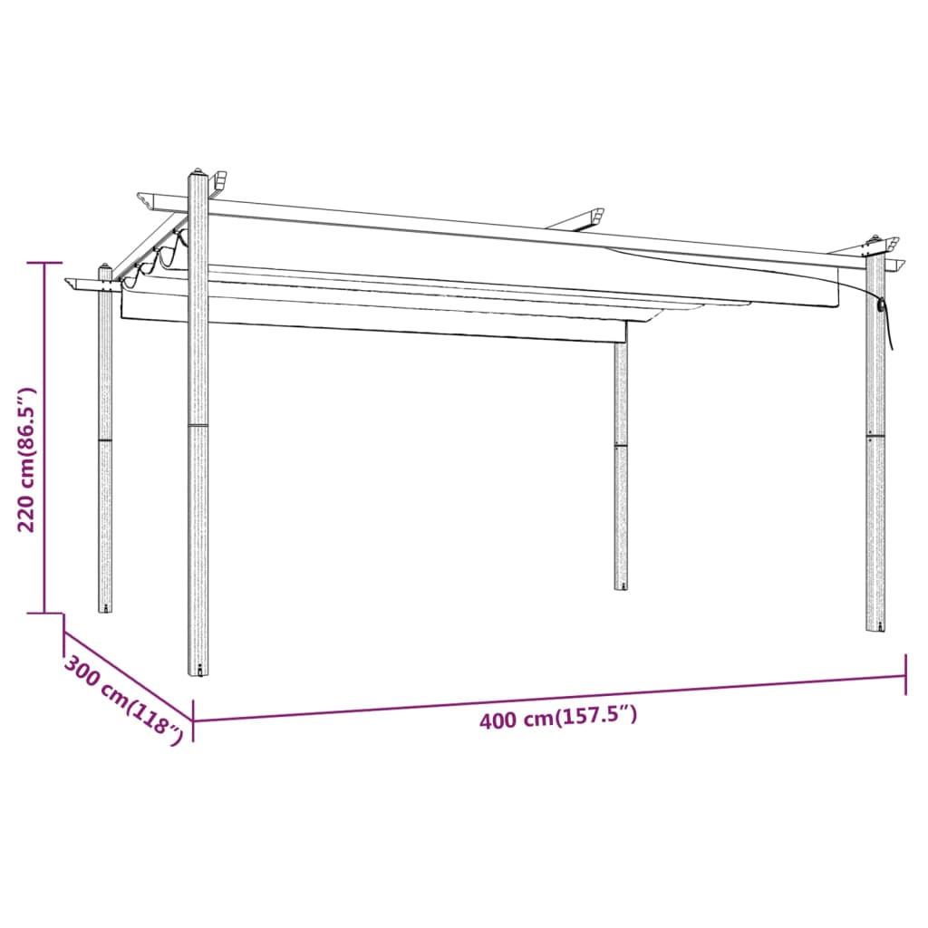 Pavillon mit Ausziehbarem Dach 3x3 m Creme