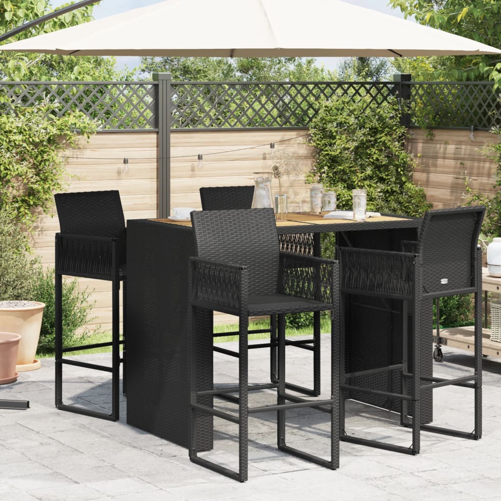 Garten-Bartisch mit Holzplatte Schwarz 105x80x110 cm Polyrattan