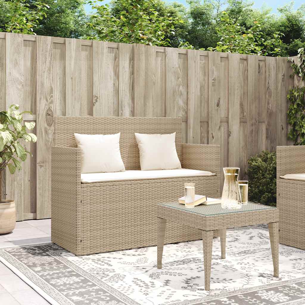 Gartenbank mit Kissen Schwarz Poly Rattan