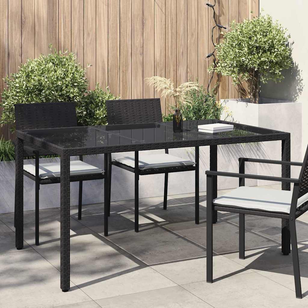 Gartentisch 150x90x75 cm Hartglas und Poly Rattan Grau