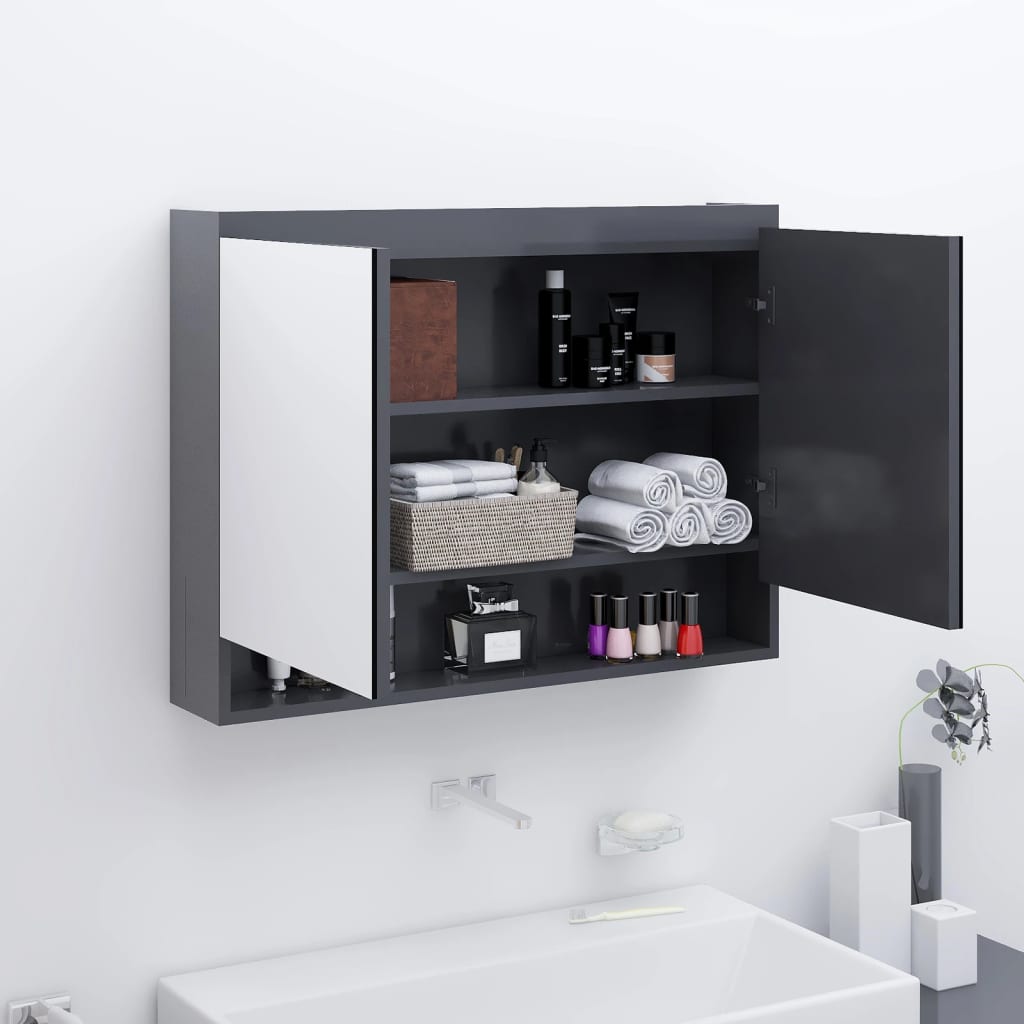 Spiegelschrank fürs Bad 80x15x60 cm Glänzend Schwarz