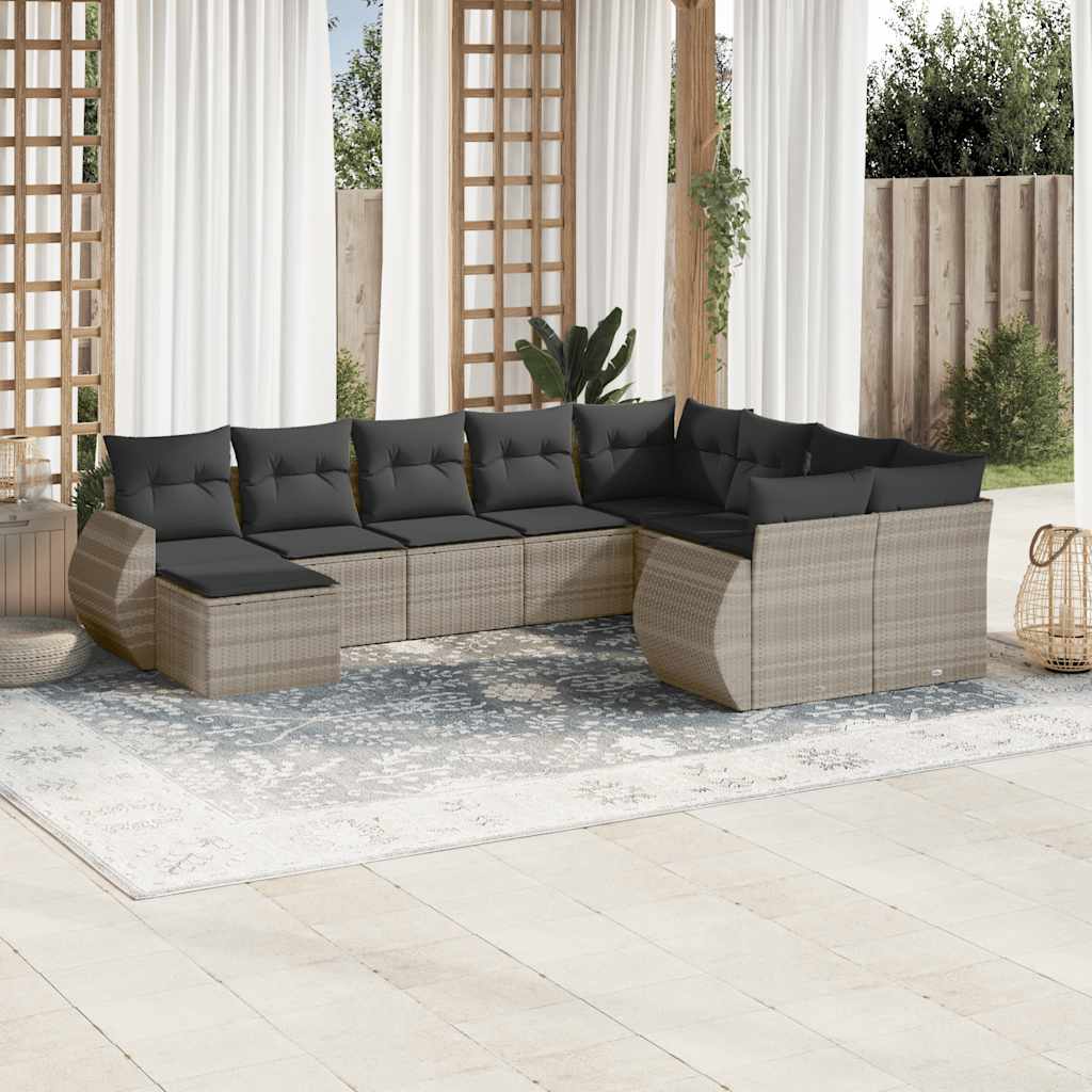 10-tlg. Garten-Sofagarnitur mit Kissen Schwarz Poly Rattan