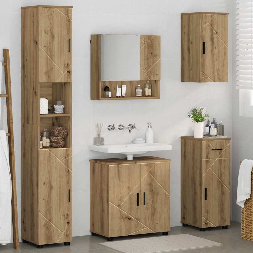 Badezimmermöbel-Set mit Tür 5 pcs Weiß Holzwerkstoff & Metall