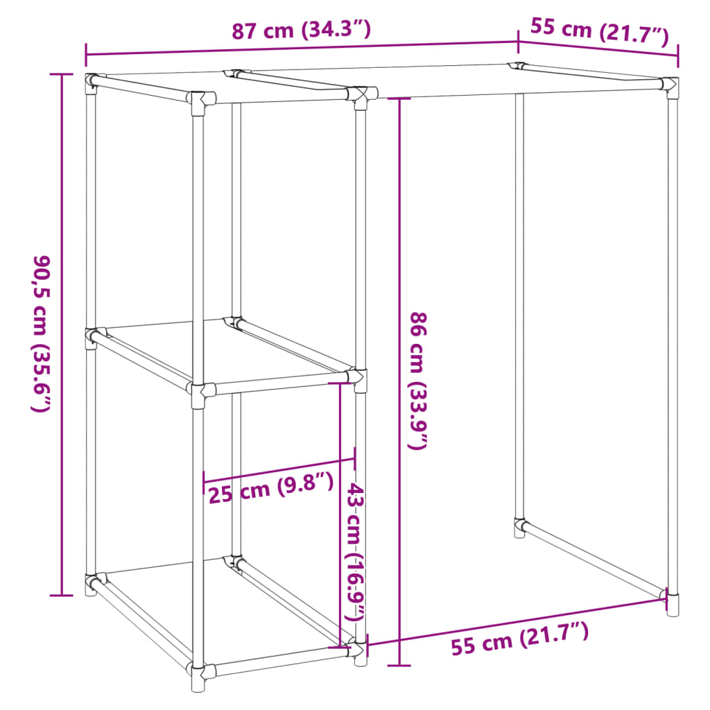 Waschmaschinenregal Schwarz 87x55x90,5 cm Eisen