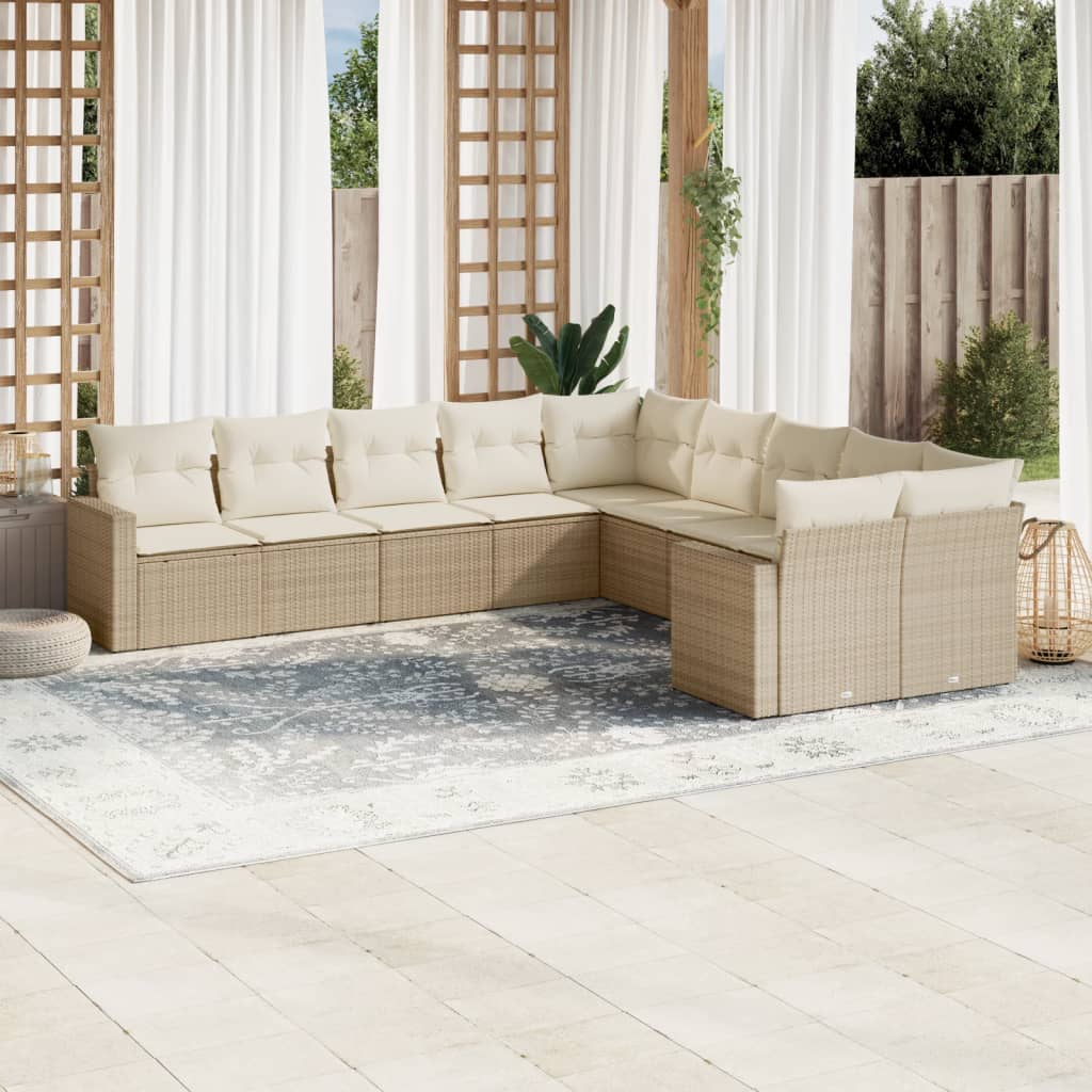 10-tlg. Garten-Sofagarnitur mit Kissen Schwarz Poly Rattan