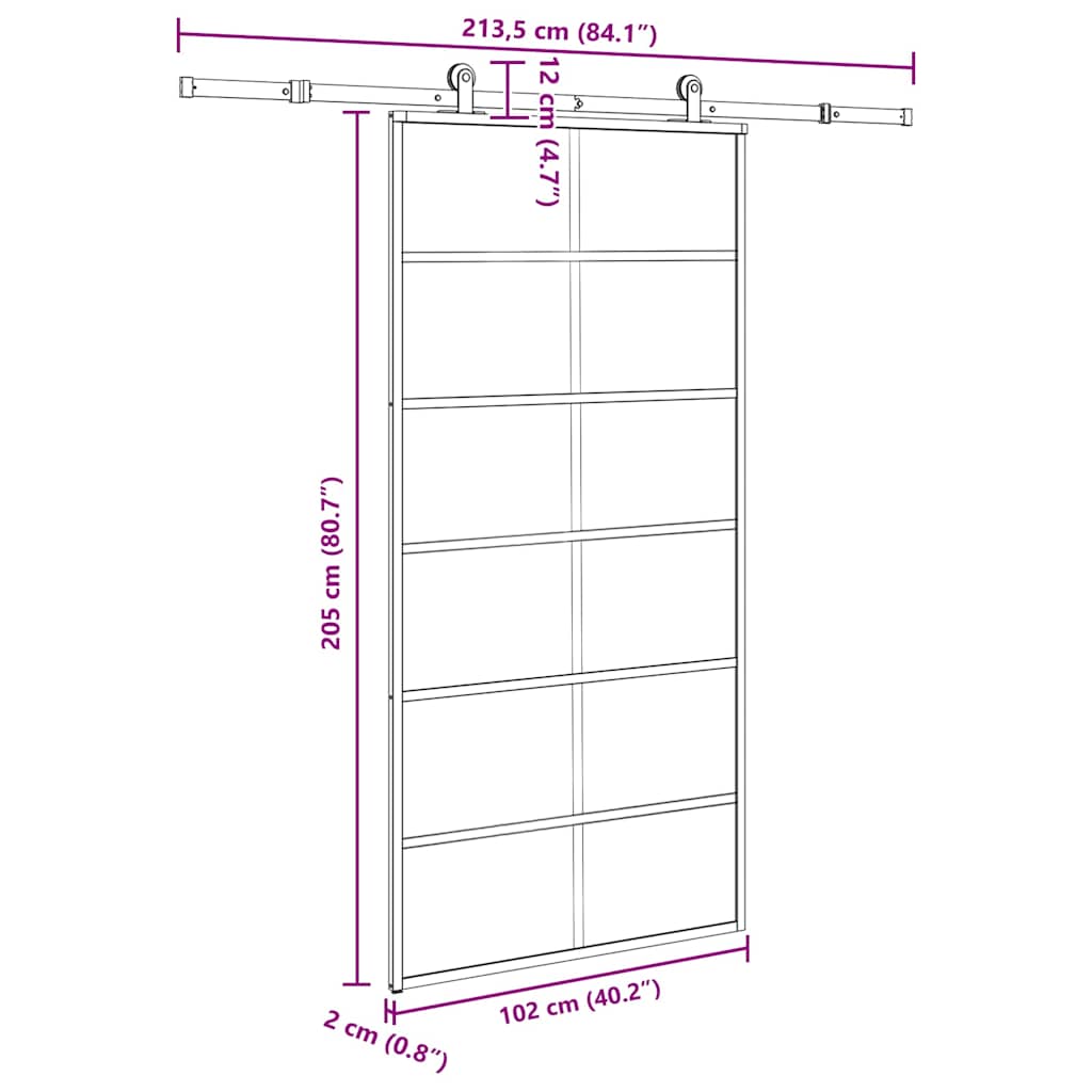 Schiebetür mit Beschlag 76x205 cm ESG-Glas & Aluminium