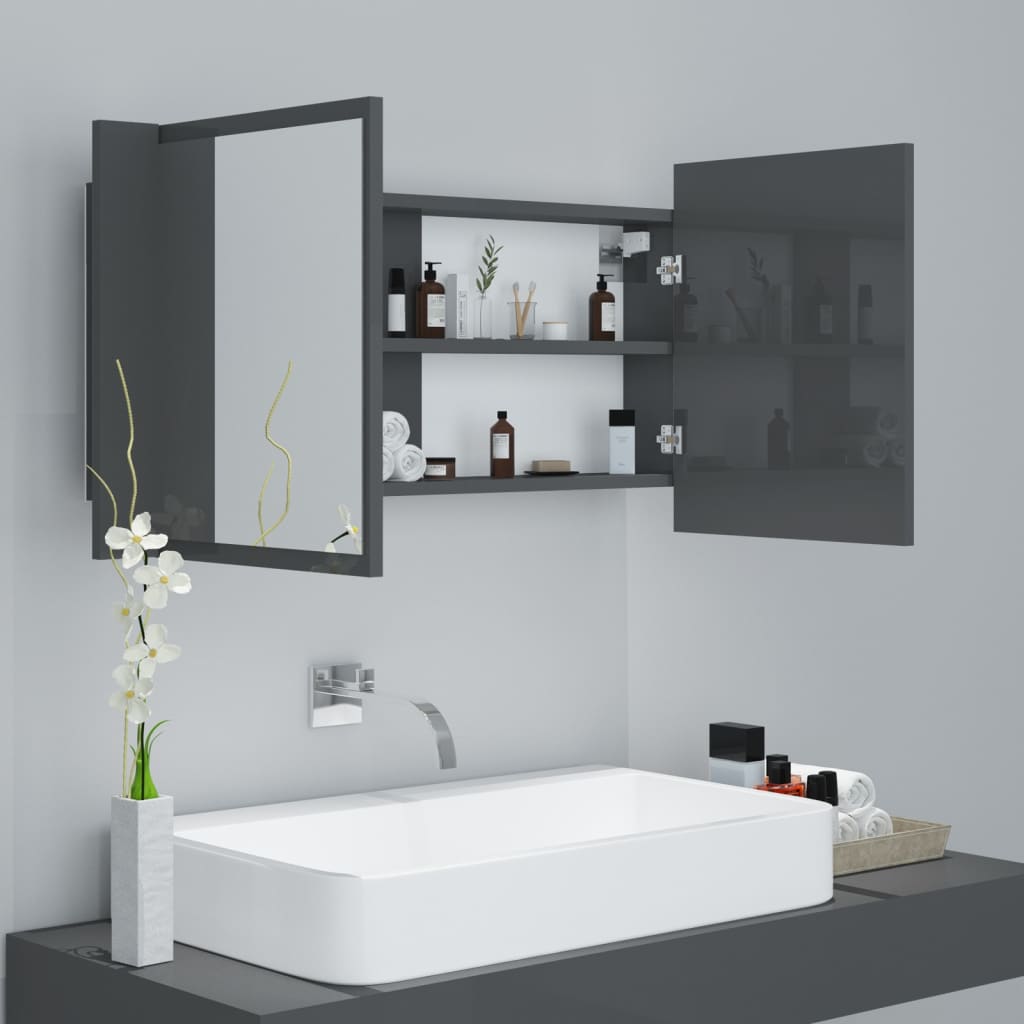 LED-Bad-Spiegelschrank Grau 90x12x45 cm Acryl