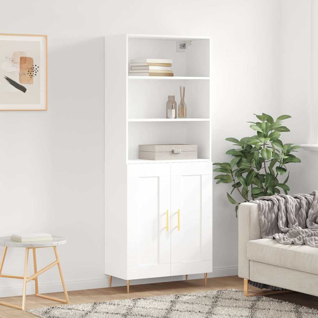 Highboard Hochglanz-Weiß 69,5x34x180 cm Holzwerkstoff